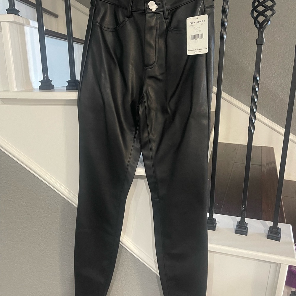 Free People - Black Faux Leather Pants - Size 25